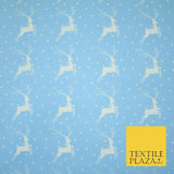 Festive Prancing Reindeers Stags Stars Printed Poly Cotton Fabric Polycotton 45"