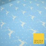 Festive Prancing Reindeers Stags Stars Printed Poly Cotton Fabric Polycotton 45"