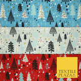 Festive Christmas Trees Stars Winter Printed Poly Cotton Fabric Polycotton 45"