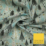 Festive Christmas Trees Stars Winter Printed Poly Cotton Fabric Polycotton 45"