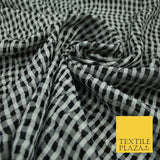 Black / White Creased Crushed Gingham Georgette Crinkle Fabric Craft Dress 6388