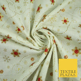 Festive Ivory Gold Snowflake Hearts Christmas Winter 100% Cotton Fabric 58" 6501