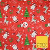 Festive Snowman Reindeer Christmas Printed Poly Cotton Fabric Polycotton 45"