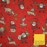 Christmas Tree Santa Gifts Reindeer Printed Poly Cotton Fabric Polycotton 45"