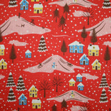 Festive Snowy Neighbourhood Scene Christmas Printed Polycotton Fabric 45" Wide