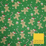 3 COLOURS Festive Gingerbread Men Santa Hat Christmas Printed Polycotton Fabric