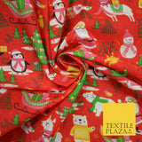 3 COLOURS Festive Santa Penguin Llama Snowman Christmas Print Polycotton Fabric