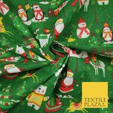 3 COLOURS Festive Santa Penguin Llama Snowman Christmas Print Polycotton Fabric