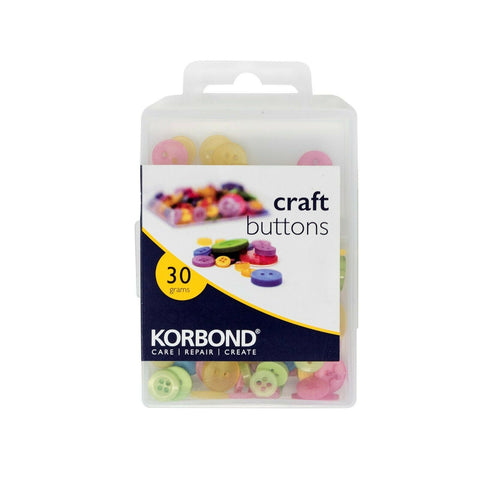 KORBOND 30g Assorted Size Craft Buttons with Plastic Case Mix Colours 110164