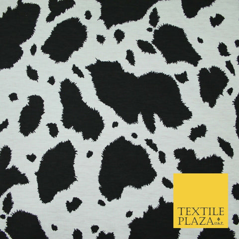 Black White Fuzzy Cow Patch Leopard Print Stretch Jersey Fabric Dress 6570