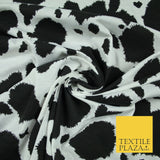 Black White Fuzzy Cow Patch Leopard Print Stretch Jersey Fabric Dress 6570