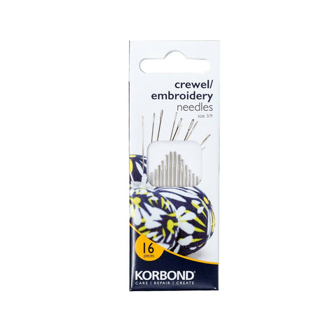 KORBOND 16 Pieces Crewel / Embroidery Needles Size 3/9 Long Eyelet Sewing 110241