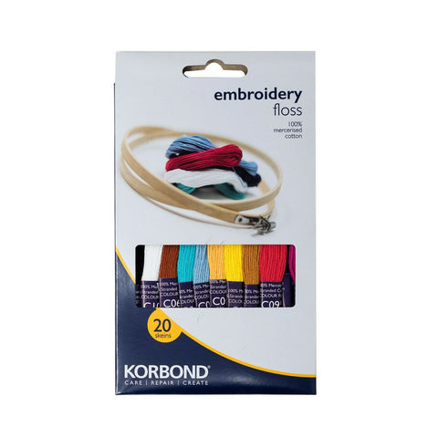 KORBOND Embroidery Floss - 20 Skeins 100% Mercerised Cotton Crafting 160950