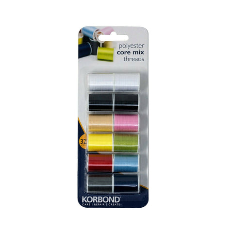 KORBOND 12 Colours CORE MIX Threads Selection 12x32m 100% Spun Polyester 110781