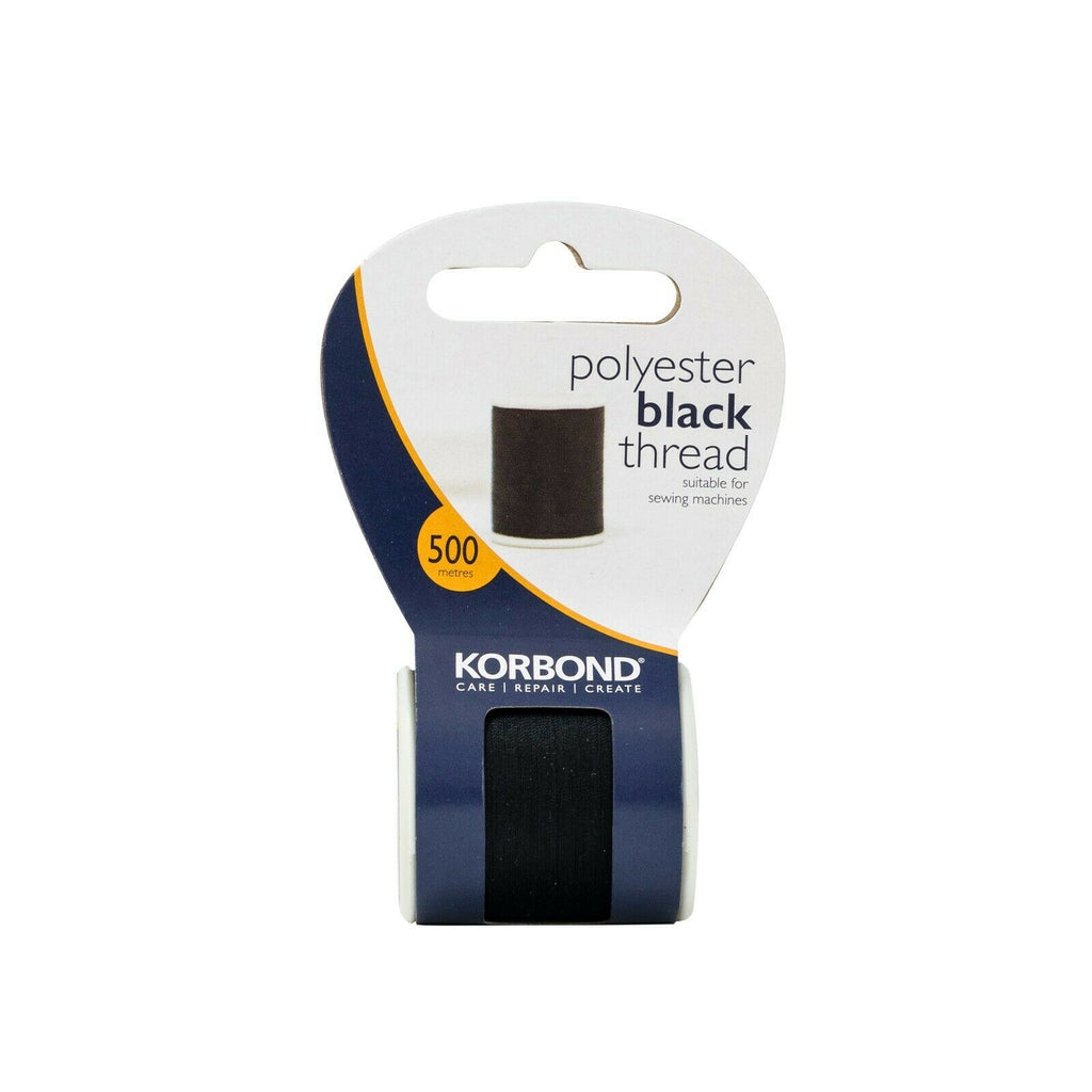 KORBOND Quality 500m BLACK 100% Spun Polyester Thread Sewing Repair Care 110795