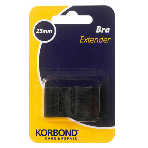 KORBOND Double Hook Bra Extender Extension 25mm BLACK - Machine Washable 110099