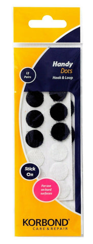KORBOND Hook & Loop Handy Dots Stick On Self Adhesive 12 Pairs 2 Sizes 110125