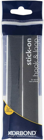 KORBOND Hook & Loop Stick On Press BLACK 2cm x 50cm Hard Surfaces 110116