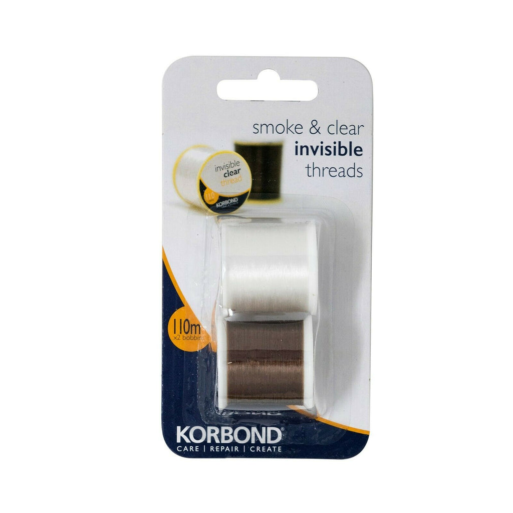 KORBOND Twin Pack Invisible Smoke & Clear Threads 2 x 110m Reels Sewing 110055