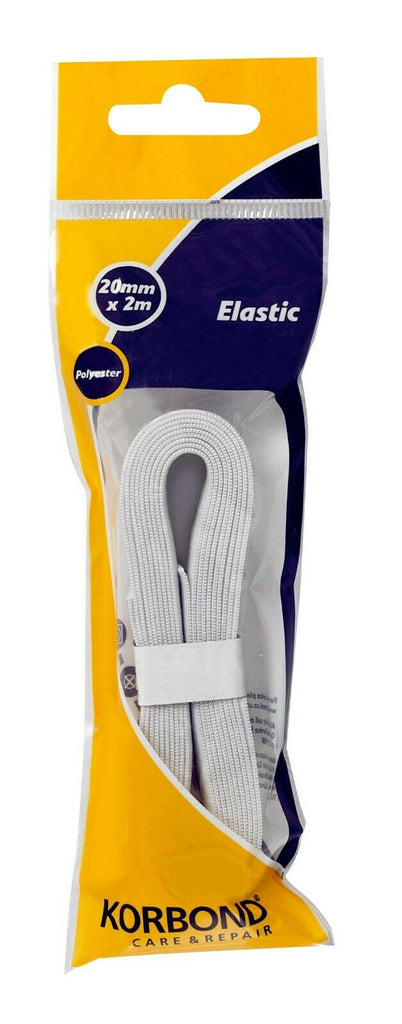 KORBOND 20mm x 2m WHITE Flat Woven Sewing Elastic Polyester Durable Repair110387