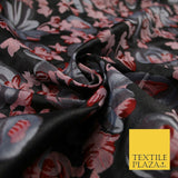 Dark Grey / Wine / Pink Artsy Floral Textured Brocade Jacquard Dress Fabric 6786