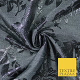 Grey Antique Silver Floral Textured Metallic Fancy Brocade Jacquard Fabric 6779