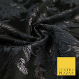 Black Grey Floral Bloom Textured Metallic Fancy Brocade Jacquard Fabric 6764