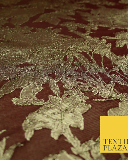 Green Brown Peach Luxury Textured Gold Floral Rose Brocade Dress Fabric Metallic