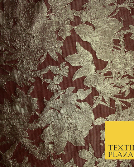 Green Brown Peach Luxury Textured Gold Floral Rose Brocade Dress Fabric Metallic