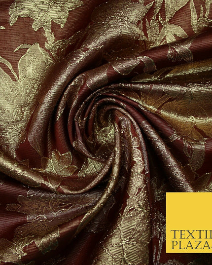 Green Brown Peach Luxury Textured Gold Floral Rose Brocade Dress Fabric Metallic