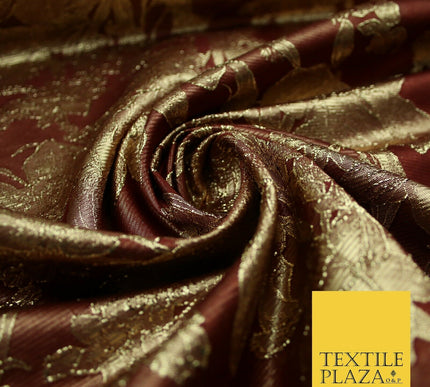 Green Brown Peach Luxury Textured Gold Floral Rose Brocade Dress Fabric Metallic