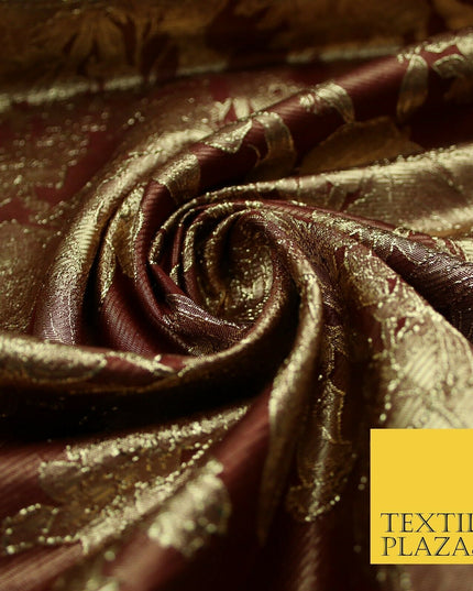 Green Brown Peach Luxury Textured Gold Floral Rose Brocade Dress Fabric Metallic