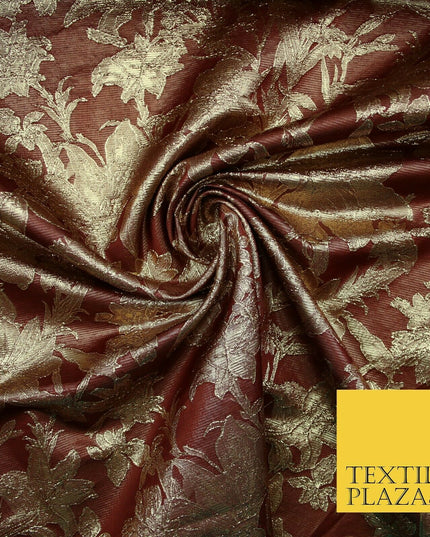 Green Brown Peach Luxury Textured Gold Floral Rose Brocade Dress Fabric Metallic