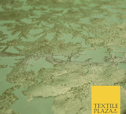 Green Brown Peach Luxury Textured Gold Floral Rose Brocade Dress Fabric Metallic