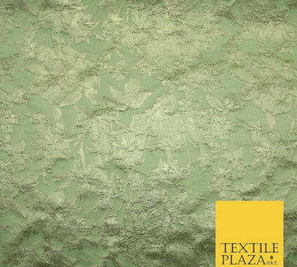 Green Brown Peach Luxury Textured Gold Floral Rose Brocade Dress Fabric Metallic