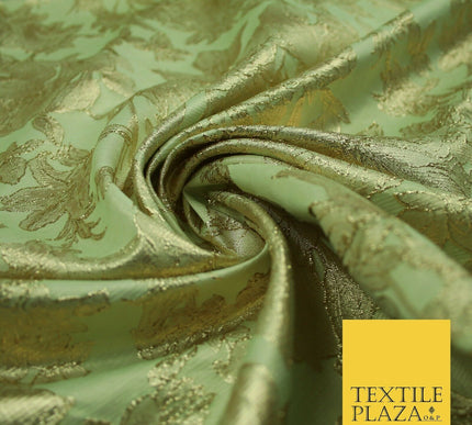 Green Brown Peach Luxury Textured Gold Floral Rose Brocade Dress Fabric Metallic