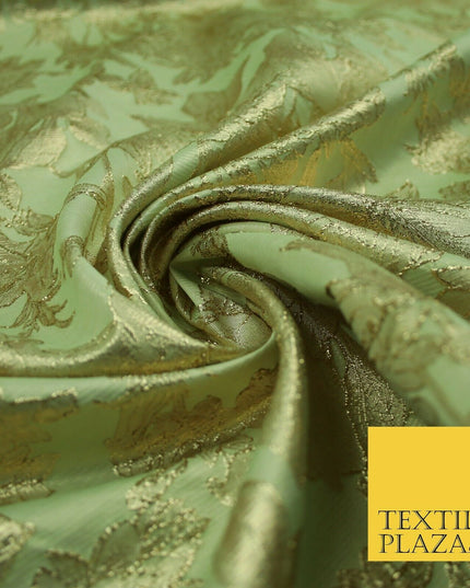 Green Brown Peach Luxury Textured Gold Floral Rose Brocade Dress Fabric Metallic