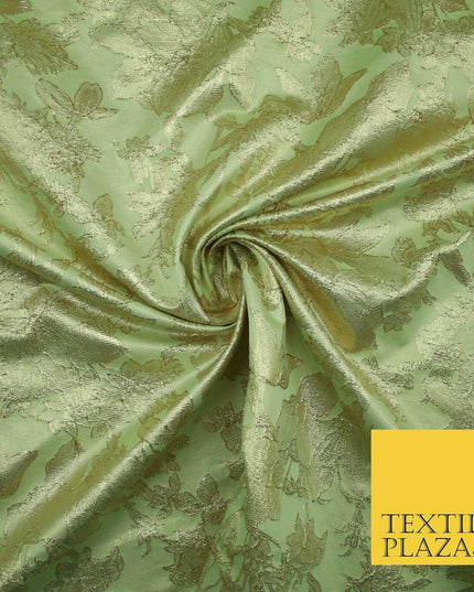 Green Brown Peach Luxury Textured Gold Floral Rose Brocade Dress Fabric Metallic