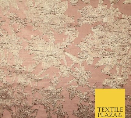 Green Brown Peach Luxury Textured Gold Floral Rose Brocade Dress Fabric Metallic
