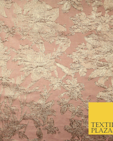 Green Brown Peach Luxury Textured Gold Floral Rose Brocade Dress Fabric Metallic