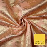 Green Brown Peach Luxury Textured Gold Floral Rose Brocade Dress Fabric Metallic