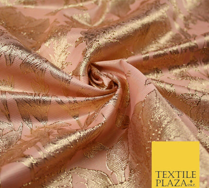Green Brown Peach Luxury Textured Gold Floral Rose Brocade Dress Fabric Metallic