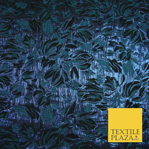 Deep Royal Blue Black Abstract Metallic Textured Brocade Dress Fabric 6861