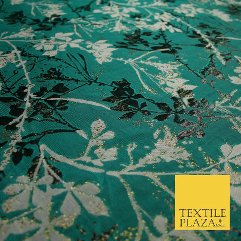 Jade Green Abstract Art Deco Floral Splash Textured Brocade Dress Fabric 6848
