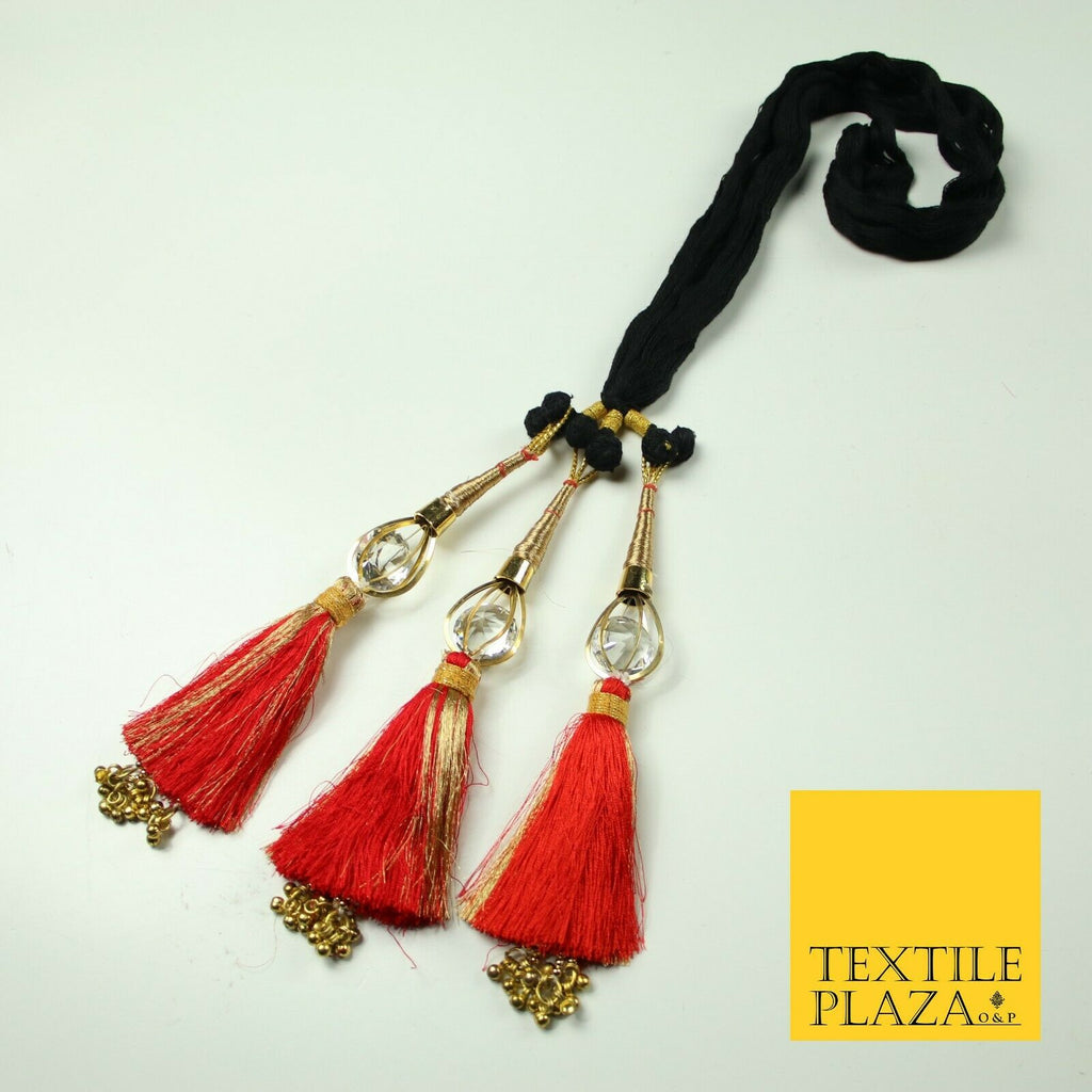 RED & GOLD Crystal Parandi Paranda Indian Tassels Mehndi Jago Hair Braid PR505