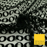 Black Hoops Rings Circles Flocked Mesh Net Dress Fabric Material 58" Wide 7075