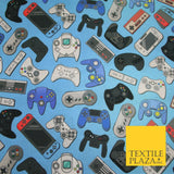 Blue Video Game Controllers Gaming Digital Print 100% Cotton Fabric 59" 7079