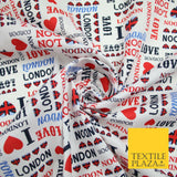 I LOVE LONDON Hearts Platinum Jubilee Union Jack Printed 100% Cotton Fabric 7078