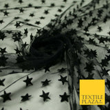 Black Intense Falling Stars Flocked Power Mesh Net Stretch Dress Fabric 58" 7067