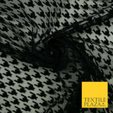 Black 1.5cm Houndstooth Flocked Power Mesh Net Stretch Dress Fabric 58" 7065